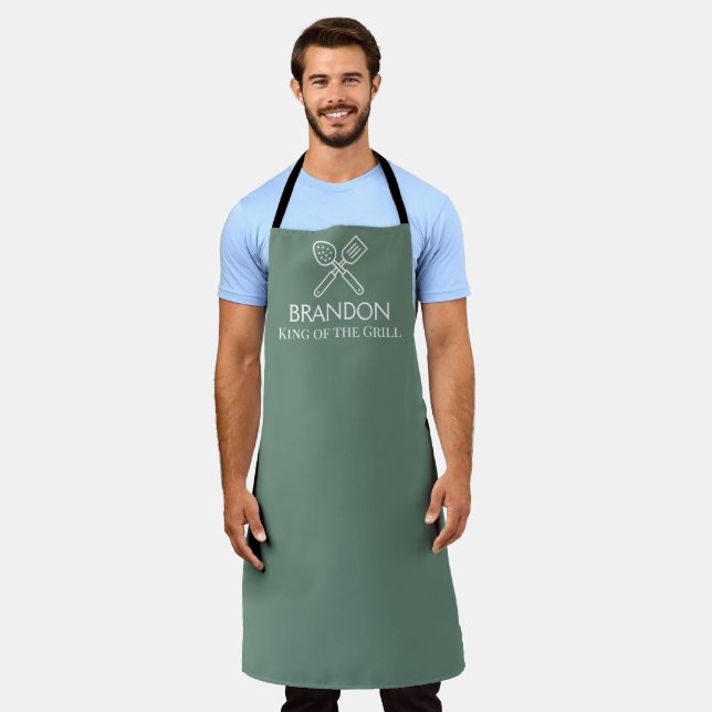 Men's Elegant Sage Green Chef Modern Grill BBQ Apron (Worn)