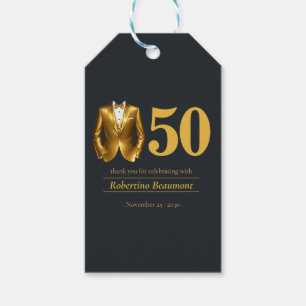 Men's Elegant Tuxedo Gold Black 50th Birthday Gift Tags