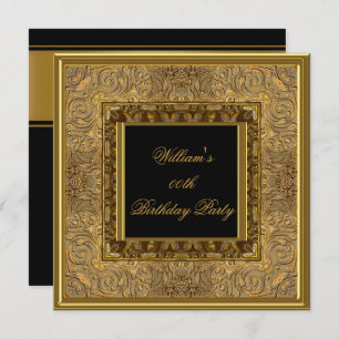 Mens Elegant Wooden Look Gold Birthday Party Invitation