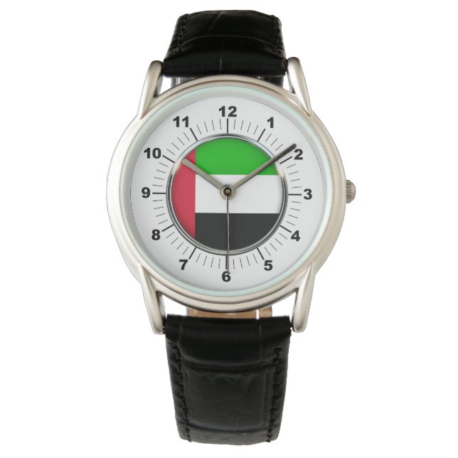 Men's Emirates Flag Protector Black Leather Watch (Front)