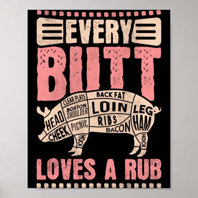 Mens every butt loves a rub bbq performance  poster (Front)