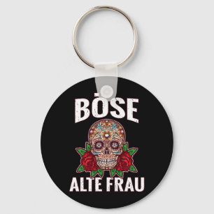 Mens Evil Old Woman Mexican Skull And Red Roses Key Ring