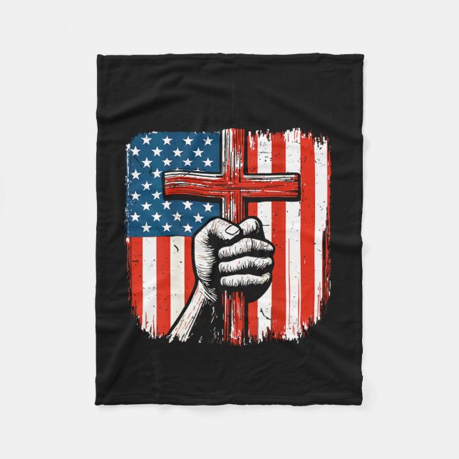 Mens Faith Over Fear Christian Patriotic American  Fleece Blanket (Front)