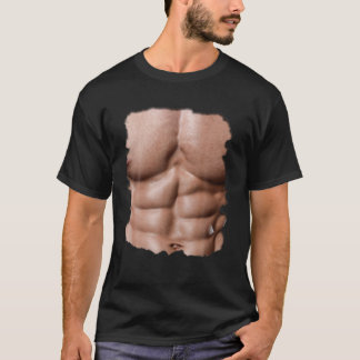 Mens Fake Muscle Under Chest Six Pack Abs Print T-Shirt