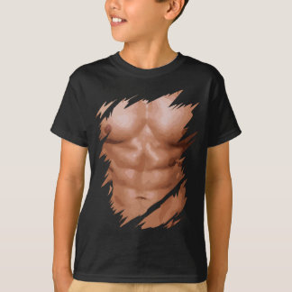 Mens Fake Muscles Ripped Torn Chest Six Pack Abs T-Shirt