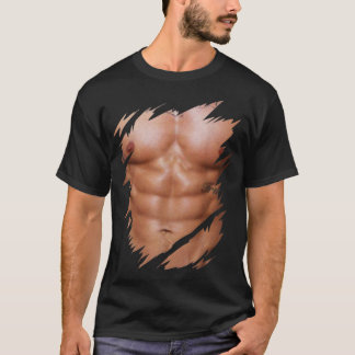 Mens Fake Muscles Ripped Torn Chest Six Pack Abs  T-Shirt
