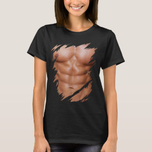 Mens Fake Muscles Ripped Torn Chest Six Pack Abs  T-Shirt