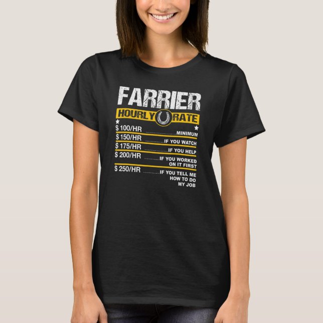 Mens Farrier Hourly Rate Horseshoe Hoof Trimming E T-Shirt (Front)