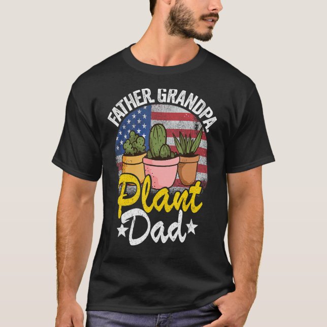 Mens Father Grandpa Plant Dad American Flag Garden T-Shirt (Front)