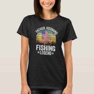 Mens Father Husband Fishing Legend American Flag D T-Shirt