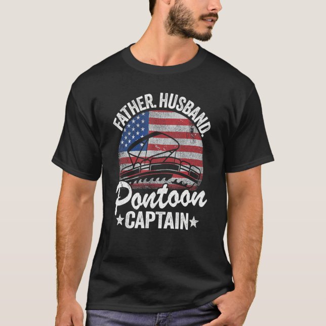 Mens Father Husband Pontoon Captain Dad American F T-Shirt (Front)