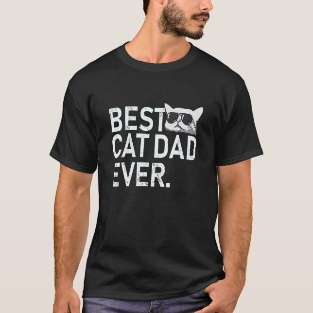 Mens Father S Day Best Cat Dad Ever Sunglasses T-Shirt (Front)