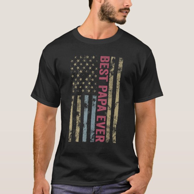Mens Father's Day Best Papa Ever Men With Us Ameri T-Shirt (Front)