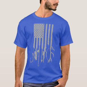 Mens Fathers day Dad American Flag Fishing Hunting T-Shirt