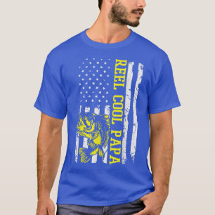 Mens Fathers Day Fishing Fisher USA Flag America  T-Shirt