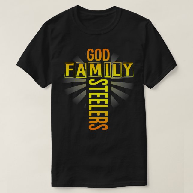Mens Father's Day Gift God Family Steeler Cross Ch T-Shirt (Design Front)