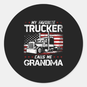 Mens favourite trucker calls grandma usa american classic round sticker