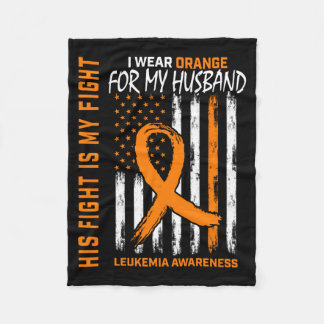 Mens Fight Orange Leukaemia Cancer Awareness Fleece Blanket