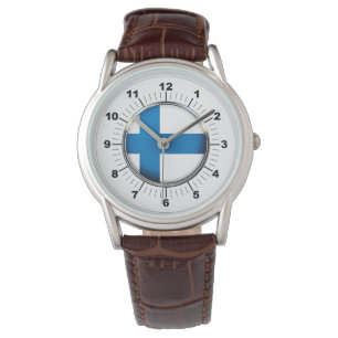 Men's Finland Flag Brown Leather Strap Watch