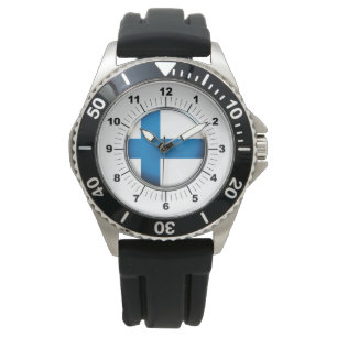 Men's Finland Flag Crown Black Rubber Strap Watch