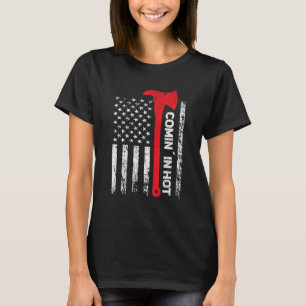 Mens Firefighter Comin´ in hot red line us flag Fi T-Shirt