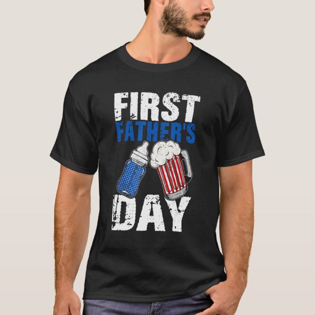 Mens First Father s Day  Beer Baby Bottle Daddy Da T-Shirt (Front)