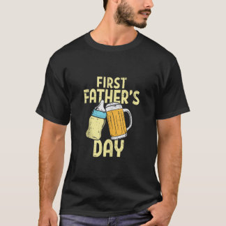 Mens First Fathers Day Feeding Bottle Beer Funny D T-Shirt