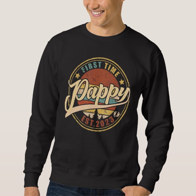 Mens First Time Pappy 2023  For Promoted To Dad Sweatshirt (Front)