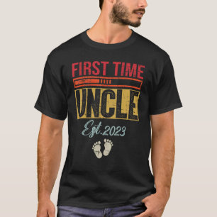 Mens First Time Uncle Est 2023  Fathers Day 3 T-Shirt