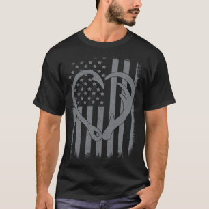 Mens Fishing Hunting US Flag Husband Dad Hook Horn T-Shirt