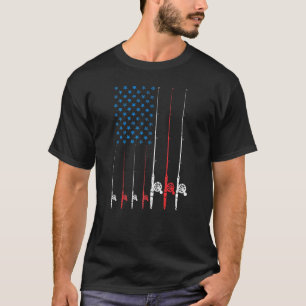 Mens Fishing Patriotic Usa American Flag Retro 4th T-Shirt
