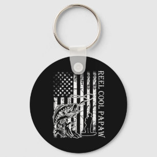 Mens Fishing Reel Cool Papaw American Flag Fathers Key Ring