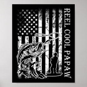 Mens Fishing Reel Cool Papaw American Flag Fathers Poster