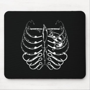 Mens fishing rod skeleton chest with fishing lures mouse pad