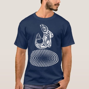 Mens Fishing Salmon Jumping Graphic Design  T-Shirt