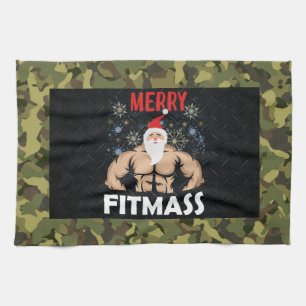 Men's Fitmas Christmas Camo Weightlifting Gym Tea Towel