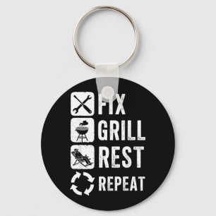 Mens Fix Grill Rest Repeat Routine Funny Bbq Key Ring