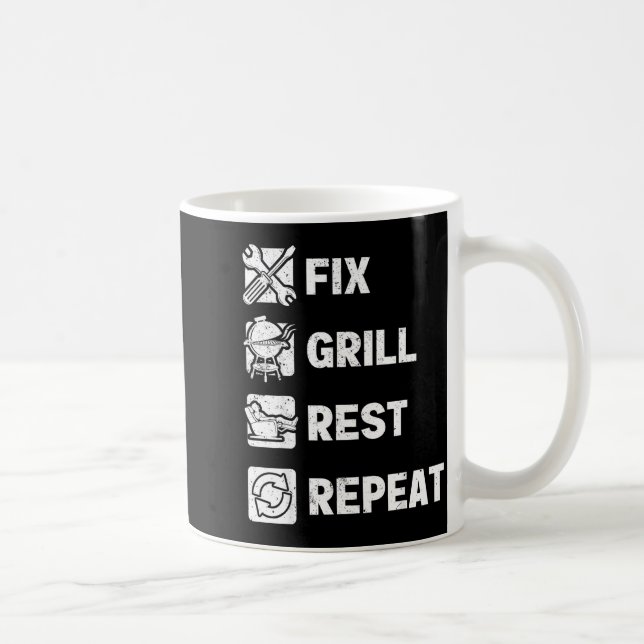 Mens fix grill rest repeat routine funny fathers coffee mug (Right)