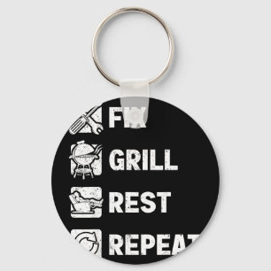 Mens fix grill rest repeat routine funny fathers key ring