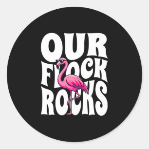 Mens flock rocks pink bird flamingo family classic round sticker