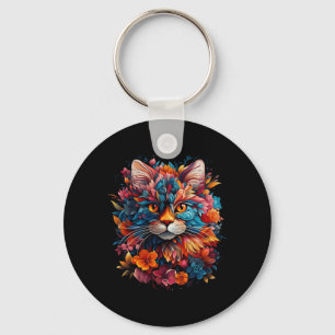 Mens Floral Mexican Cat Day Of The Government Key Ring