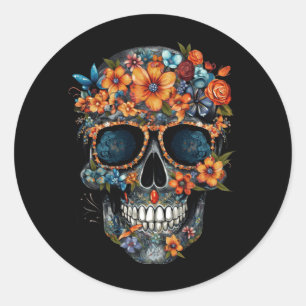 Mens Floral Mexican Skull Day Of The Government Classic Round Sticker