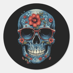 Mens Floral Mexican Skull Day Of The Government Classic Round Sticker