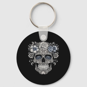Mens Floral Mexican Skull Day Of The Government Key Ring