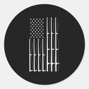 Mens fly rod fishing american flag _ fishersman classic round sticker