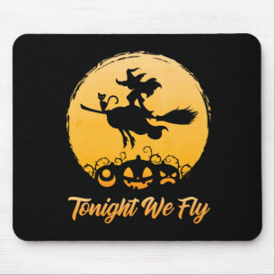 Mens Fly Witch Halloween Shirt Cute Y Moonlight Mouse Pad