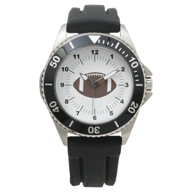 Men's Football Stainless Steel Black Rubber Watch  (Front)