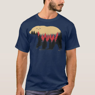 Mens Forest Bear Silhouette Pines Trees Full Moon T-Shirt