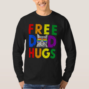 Mens Free Dad Hugs Purride Proud Ally Cat Rainbow T-Shirt