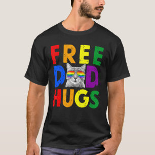 Mens Free Dad Hugs Purride Proud Ally Cat Rainbow T-Shirt